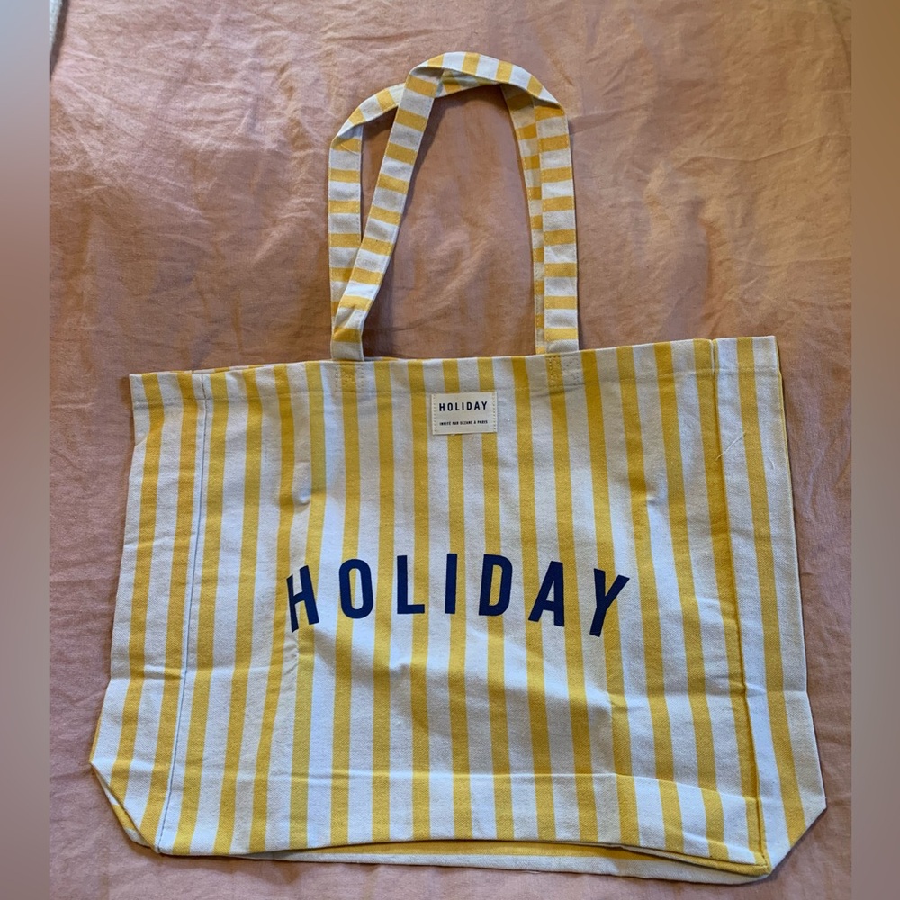 Sezane striped holiday tote bag, yellow and white